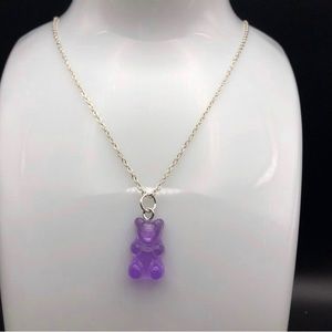 Purple teddy bear girls necklace